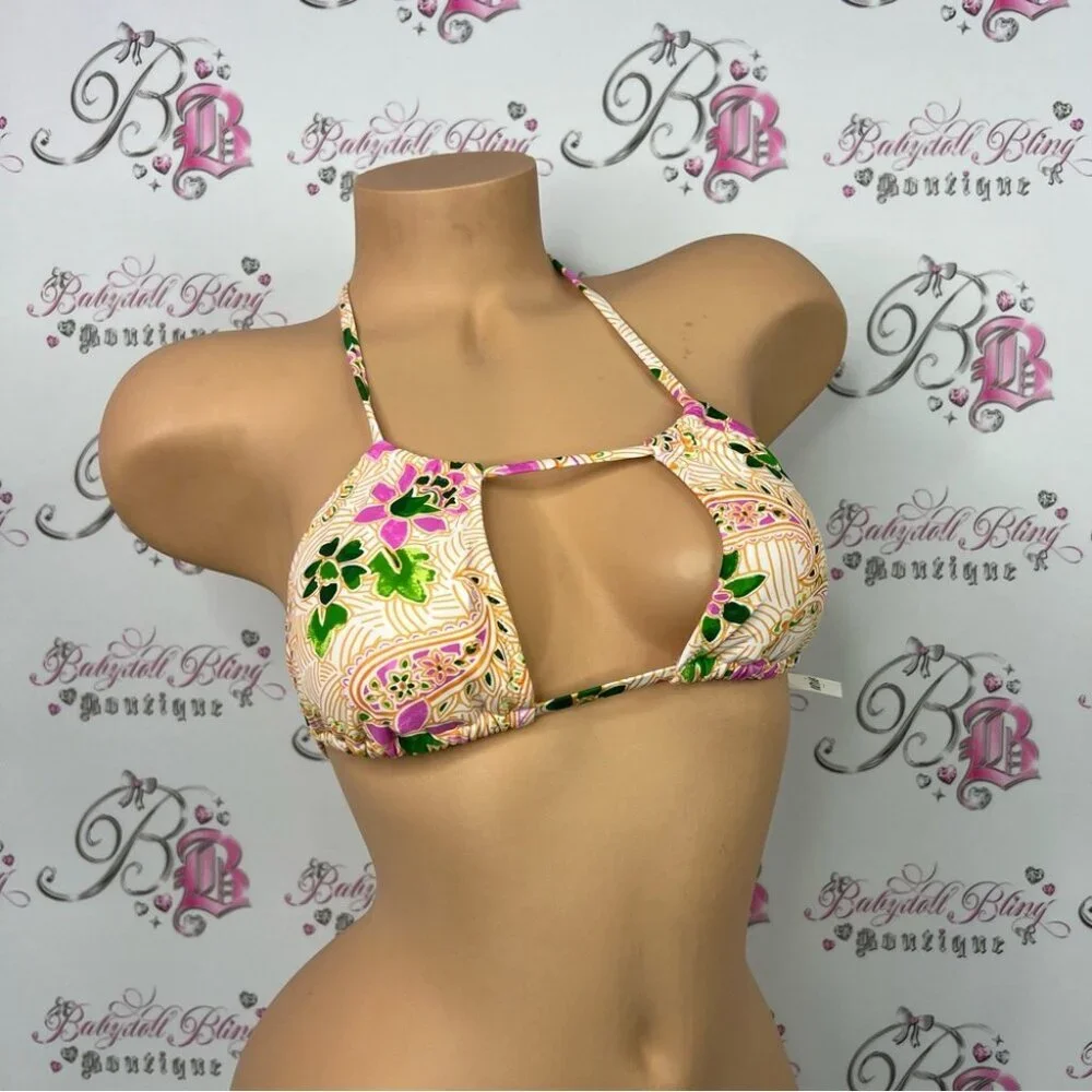 Aerie bikini top cut out front sexy boho new Multicolor Cutout Bikini Top